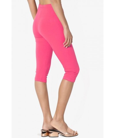 Women's Essential Basic Cotton Spandex Stretch Below Knee Length Capri Leggings Fuchsia $9.17 Leggings