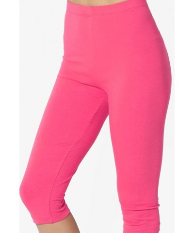 Women's Essential Basic Cotton Spandex Stretch Below Knee Length Capri Leggings Fuchsia $9.17 Leggings