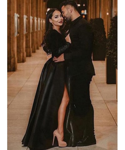 V Neck Prom Dress Velvet Long Sleeves Split Formal Dress 2022 for Women with Pockets Blush $36.26 Dresses