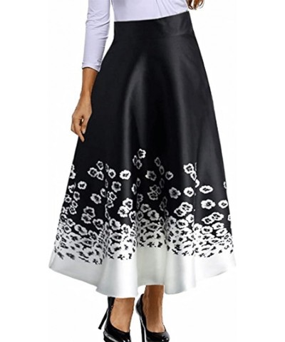 930 - Plus Size Ethnic African Print Long Maxi Skirt Black White $25.19 Skirts