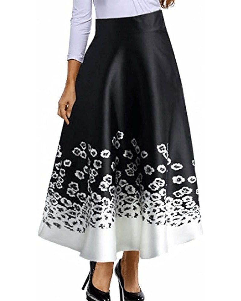 930 - Plus Size Ethnic African Print Long Maxi Skirt Black White $25.19 Skirts