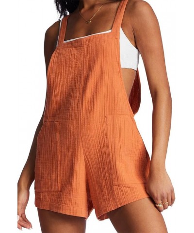 Women's Casual Romper Bib Overalls Shorts Solid Color Sleeveless Wide Leg Loose Short Playsuit with Pockets D Orange $9.10 Ro...