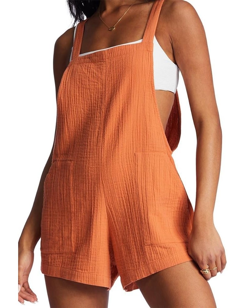 Women's Casual Romper Bib Overalls Shorts Solid Color Sleeveless Wide Leg Loose Short Playsuit with Pockets D Orange $9.10 Ro...