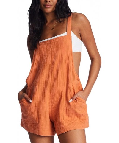 Women's Casual Romper Bib Overalls Shorts Solid Color Sleeveless Wide Leg Loose Short Playsuit with Pockets D Orange $9.10 Ro...