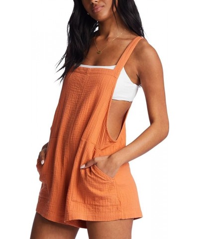 Women's Casual Romper Bib Overalls Shorts Solid Color Sleeveless Wide Leg Loose Short Playsuit with Pockets D Orange $9.10 Ro...