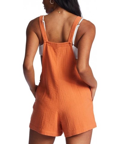 Women's Casual Romper Bib Overalls Shorts Solid Color Sleeveless Wide Leg Loose Short Playsuit with Pockets D Orange $9.10 Ro...