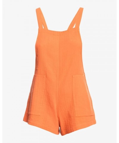 Women's Casual Romper Bib Overalls Shorts Solid Color Sleeveless Wide Leg Loose Short Playsuit with Pockets D Orange $9.10 Ro...