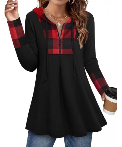 Women's 1/4 Zip Up Sweatshirt Long Sleeve Hoodies Loose Fit Casual Pullover Tops Red Black $9.53 Hoodies & Sweatshirts