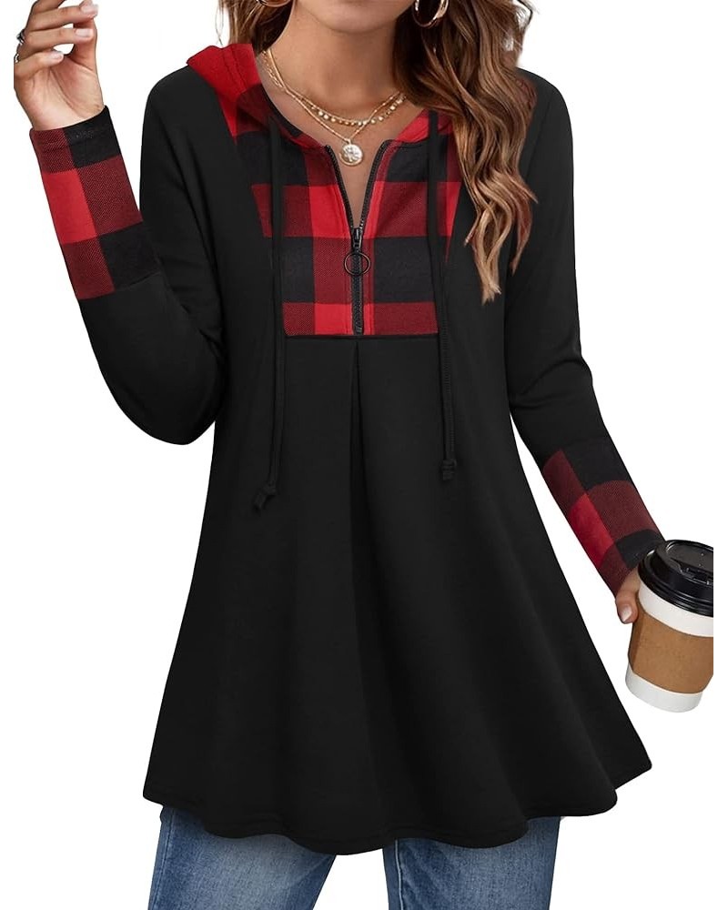 Women's 1/4 Zip Up Sweatshirt Long Sleeve Hoodies Loose Fit Casual Pullover Tops Red Black $9.53 Hoodies & Sweatshirts