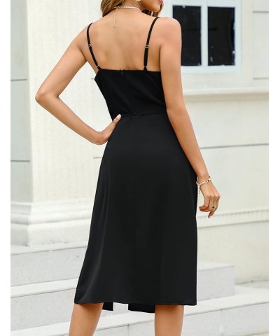 Womens Satin Cowl Neck Belted Dress Spaghetti Strap Cocktail Party Dress Sleeveless Cami Midi Dress Black 5 $16.76 Activewear