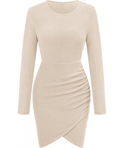 Women's Sexy Bodycon Long Sleeve Crew Neck Ruched Mini Dress Casual Wraped Club Party Short Dresses Apricot $17.84 Dresses