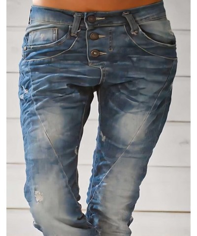 Cuffed Jeans for Women Stone Wash Stitch Button Fly Navy Blue $21.27 Jeans