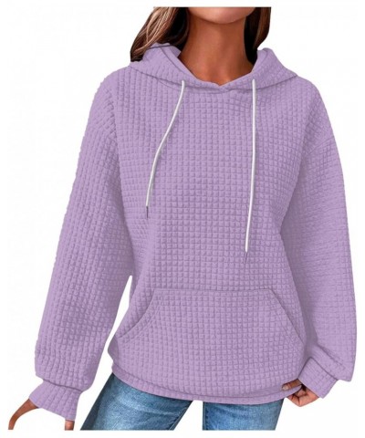 Waffle Hoodies for Women Long Sleeve Drawstring with Pocket Pullover Top Loose Sweatshirt 02-light Purple $18.47 Hoodies & Sw...