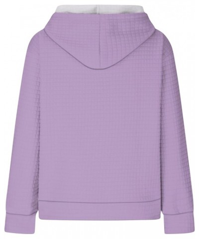 Waffle Hoodies for Women Long Sleeve Drawstring with Pocket Pullover Top Loose Sweatshirt 02-light Purple $18.47 Hoodies & Sw...