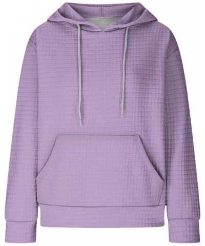 Waffle Hoodies for Women Long Sleeve Drawstring with Pocket Pullover Top Loose Sweatshirt 02-light Purple $18.47 Hoodies & Sw...