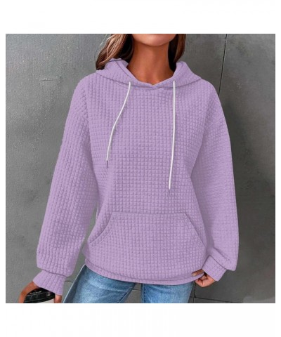 Waffle Hoodies for Women Long Sleeve Drawstring with Pocket Pullover Top Loose Sweatshirt 02-light Purple $18.47 Hoodies & Sw...