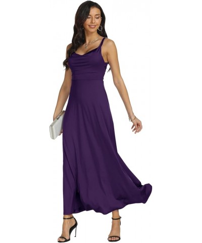 Summer Casual Spaghetti Strap Dress Cowl Neck Adjustable Slip Long Dress with Drawstring Waist Purple $14.26 Dresses