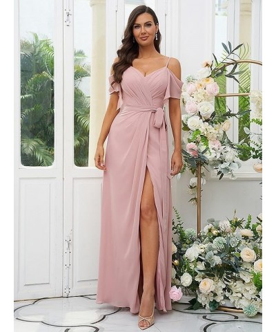 Women's Off The Shoulder Chiffon Bridesmaid Dress for Wedding Split Long Formal Dress Lilac $25.85 Dresses