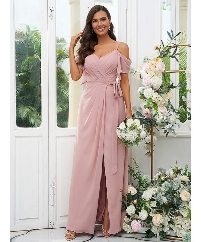 Women's Off The Shoulder Chiffon Bridesmaid Dress for Wedding Split Long Formal Dress Lilac $25.85 Dresses