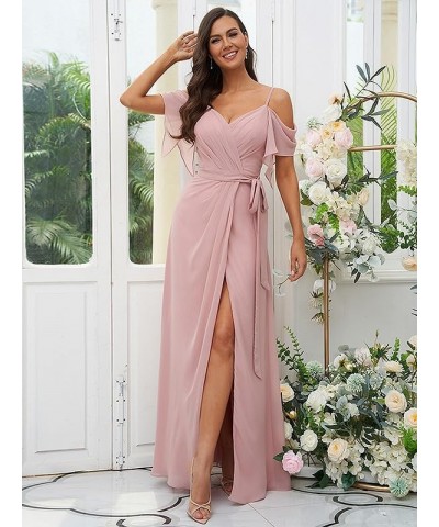 Women's Off The Shoulder Chiffon Bridesmaid Dress for Wedding Split Long Formal Dress Lilac $25.85 Dresses