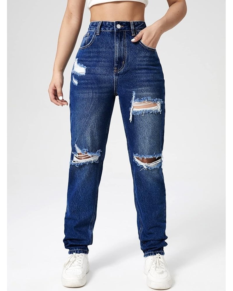 Jeans for Women - Washed Ripped Mom Jeans (Color : Dark Wash, Size : Large) Medium Dark Wash $27.59 Jeans