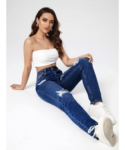 Jeans for Women - Washed Ripped Mom Jeans (Color : Dark Wash, Size : Large) Medium Dark Wash $27.59 Jeans