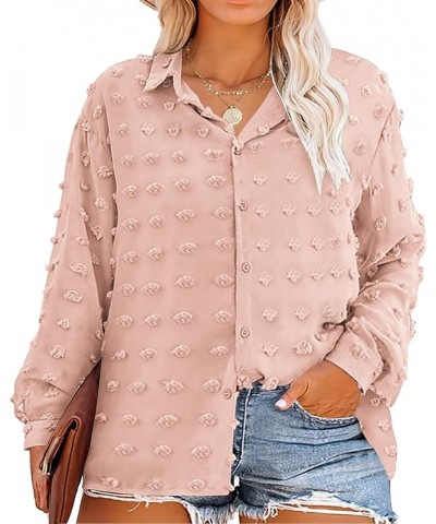 Womens Plus Size Jacquard Shirts Long Sleeve Button Down Shirts Roll Up Casual Loose Fitted Blouses Tops(1X-5X) C-pink $15.64...