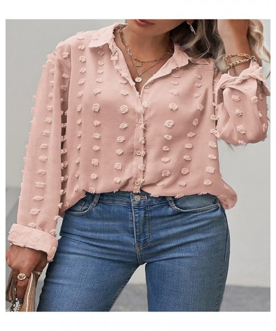 Womens Plus Size Jacquard Shirts Long Sleeve Button Down Shirts Roll Up Casual Loose Fitted Blouses Tops(1X-5X) C-pink $15.64...