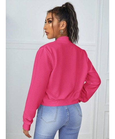 Women's Casual Long Sleeve Solid Zip Up Coat Crop Bomber Jacket Solid Hot Pink $12.69 Jackets