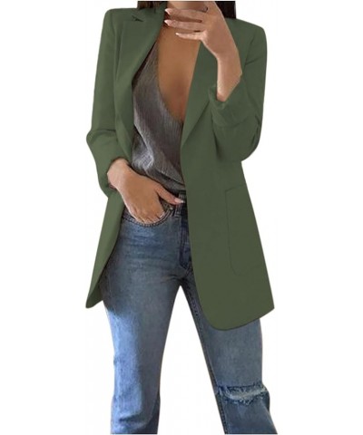 Womens Casual Blazers Open Front Long Sleeve Work Office Jackets Blazer Lapel Collar Plaid/Print Coat Outerwear C-army Green ...