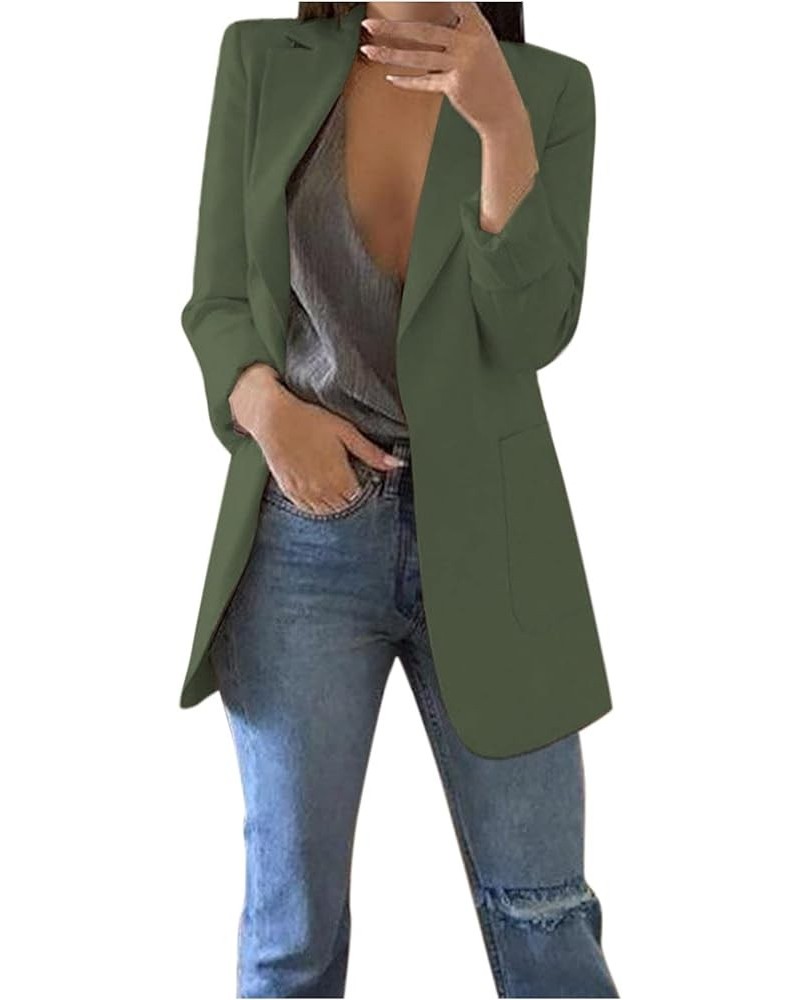 Womens Casual Blazers Open Front Long Sleeve Work Office Jackets Blazer Lapel Collar Plaid/Print Coat Outerwear C-army Green ...