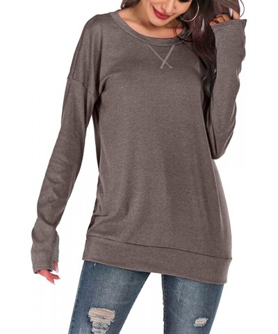 Women's Long Sleeve Casual Pullover Tunic Tops Loose Sweatshirt with Thumb Hole Coffee $15.50 Tops