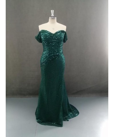 2024 Sparkly Sequin Prom Dresses Off Shoulder V-Neck Long Formal Evening Party Gowns with Slit Green $30.75 Dresses