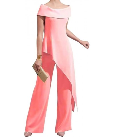 Short Sleeves Mother of The Bride Pant Suits for Wedding Off Shoulder Chiffon Long Wedding Guest Dress Coral $26.85 Suits