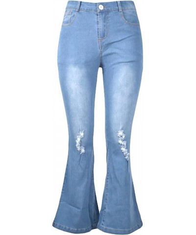 Ripped High Waisted Women's Jeans Boot Cut Relaxed Fit Denim Split Button Down Wide Leg Bell Bottom Solid Slimming Light Blue...