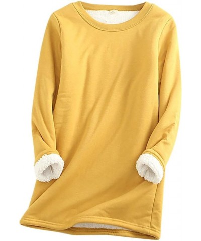 Fleece Crewneck Sweatshirt Women Women's Thermal Fleece Tops Round Neck Long Sleeve Pullover 1 01-yellow $14.03 Hoodies & Swe...