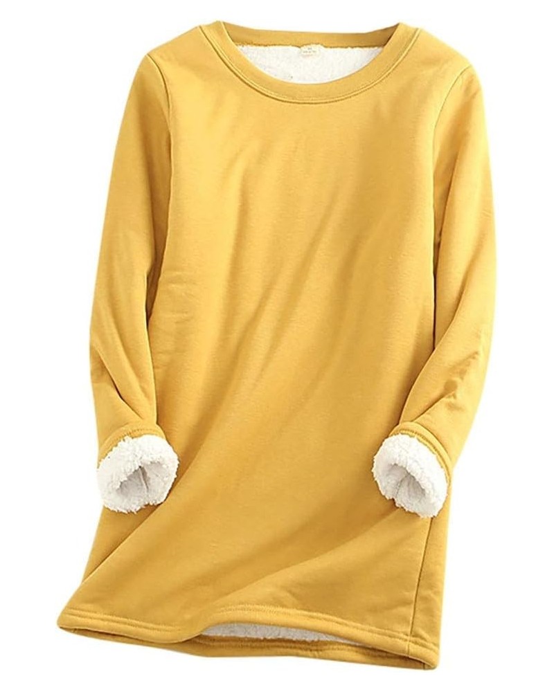 Fleece Crewneck Sweatshirt Women Women's Thermal Fleece Tops Round Neck Long Sleeve Pullover 1 01-yellow $14.03 Hoodies & Swe...