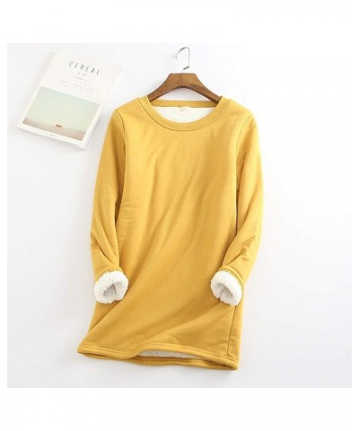 Fleece Crewneck Sweatshirt Women Women's Thermal Fleece Tops Round Neck Long Sleeve Pullover 1 01-yellow $14.03 Hoodies & Swe...