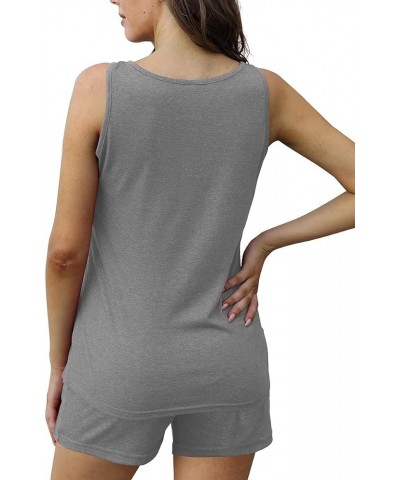 Two Piece Outfits for Women Button Henley Tank Short Set with Pockets 03-grey $10.50 Sleep & Lounge