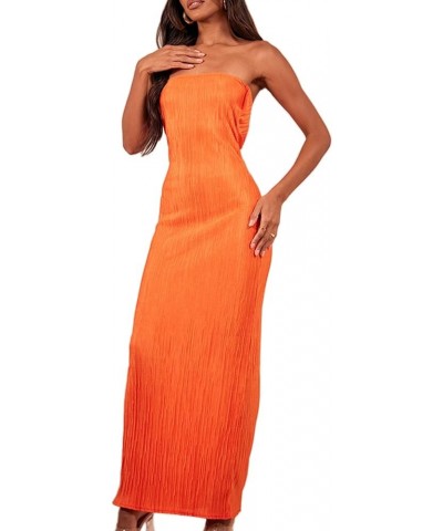 Sexy Sleeveless Bodycon Dress Y2K 3D Floral Ruffle Long Dress Summer Party Clubwear Dresses Z-pleated Orange Dress $9.60 Dresses