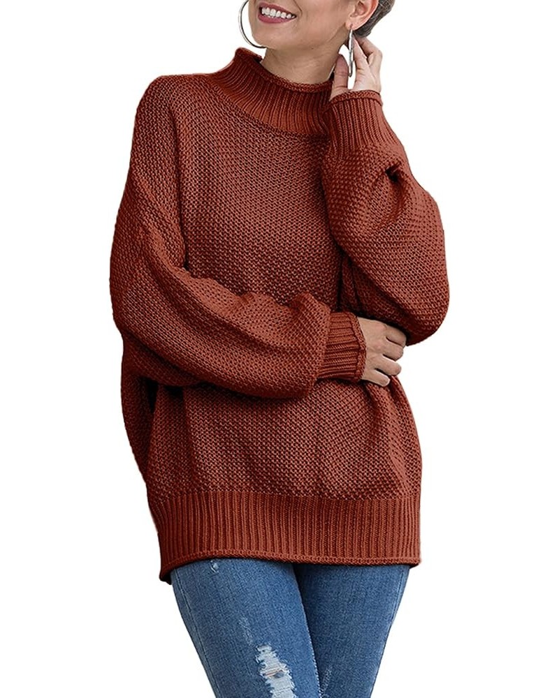 Women's Turtleneck Loose Oversized Sweater Tops Knitted Batwing Sleeve Pullover Jumper Brown $11.69 Sweaters