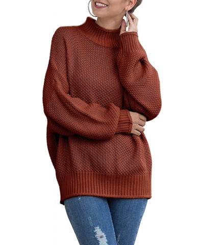 Women's Turtleneck Loose Oversized Sweater Tops Knitted Batwing Sleeve Pullover Jumper Brown $11.69 Sweaters