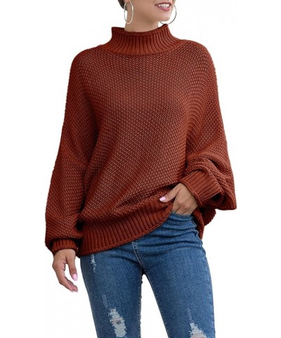 Women's Turtleneck Loose Oversized Sweater Tops Knitted Batwing Sleeve Pullover Jumper Brown $11.69 Sweaters