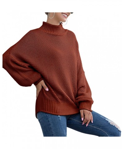 Women's Turtleneck Loose Oversized Sweater Tops Knitted Batwing Sleeve Pullover Jumper Brown $11.69 Sweaters