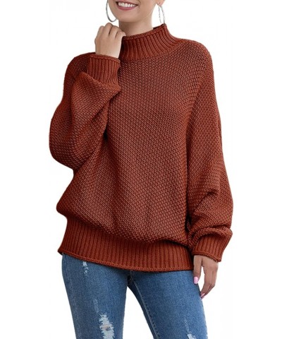 Women's Turtleneck Loose Oversized Sweater Tops Knitted Batwing Sleeve Pullover Jumper Brown $11.69 Sweaters