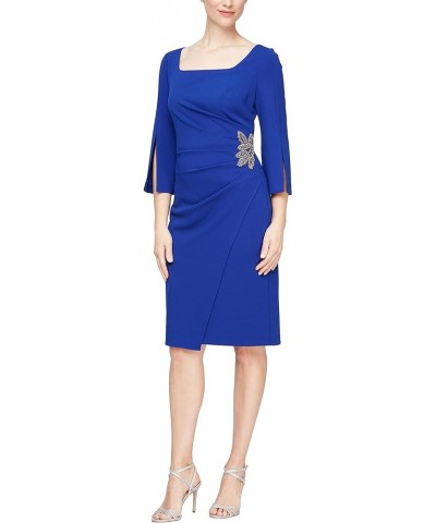 Women's Short Shift Dress with Embellished Illusion Detail Royal Split Sleeve $50.88 Dresses