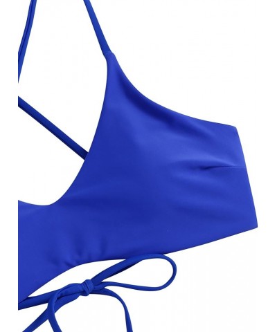 Women's Two-Piece Scoop Neck Bikini Crop Top Criss Cross Push Up Bikini Set Tanks Top Bathing Suit Ab-royal Blue $18.89 Swims...