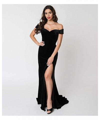 Women's Mermaid Velvet Prom Dresses Off Shoulder Evening Gown with Slit Cocktail Party Dress RPM111 Blue $32.66 Dresses