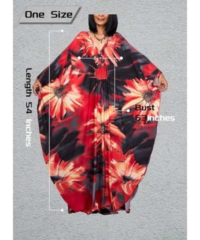 Caftan for Women Plus Size Swimsuit Cover Up Ethnic Print Kaftan Beach Dress Batwing Sleeve Loungewear Color 30 $17.33 Swimsuits