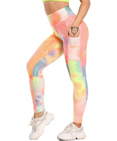 Scrunch Butt Workout Leggings Women's High Waisted Booty Lifting Yoga Pants Textured Tummy Control Legging 1 Tie Dye Rainbow ...